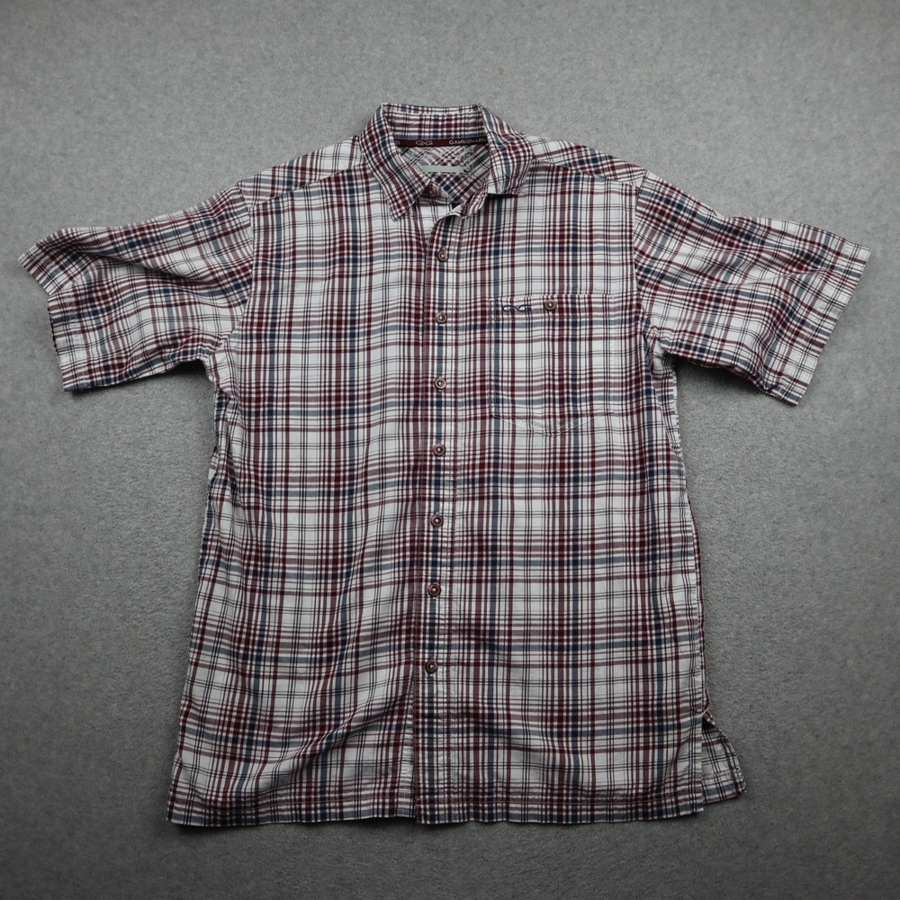 GameGuard Button Down Shirt Mens MD 1718 Burgundy Plaid Vented Short Sleeve
